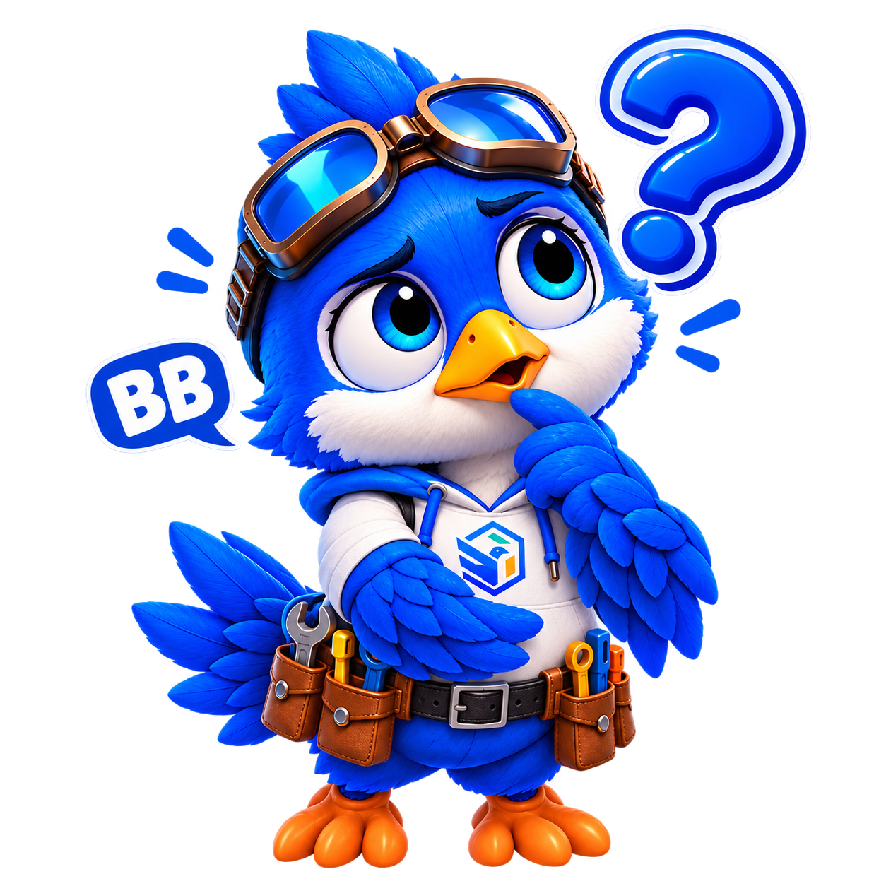 BB the BuildBirds mascot, thinking
